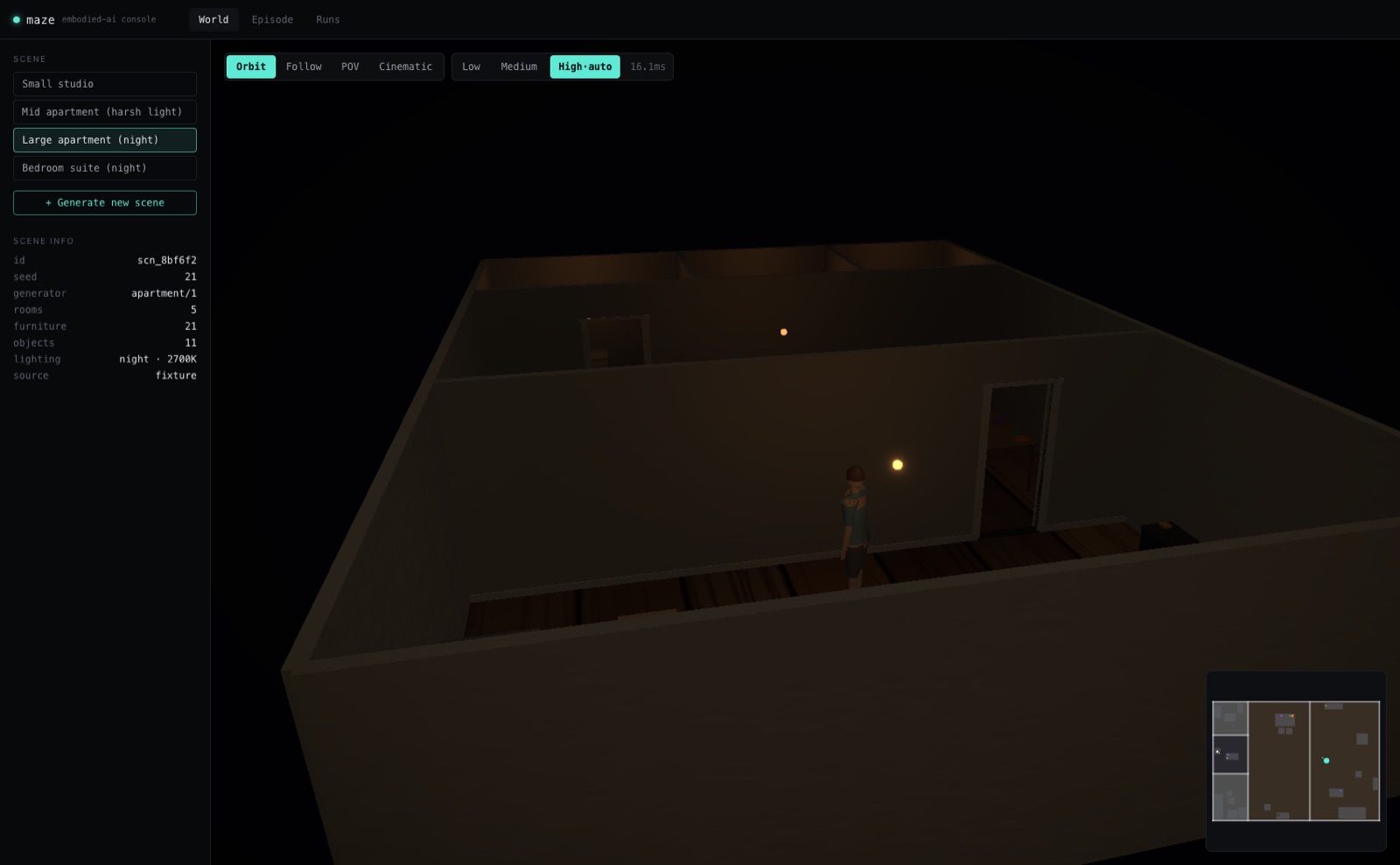 a large apartment at night